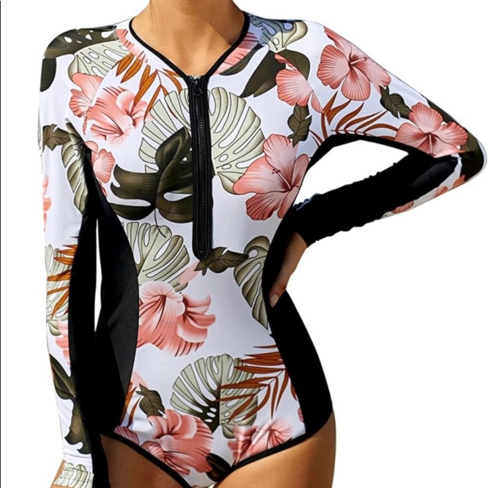 ☀️NWOT-AZOKOE Womens Floral Zip Front One Piece Rashguard☀️